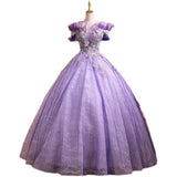 Solo Performance Suit 2025 New One-Word Shoulder Vocal Art Canopy Skirt Presided Over Purple Evening Dress Girl Spring