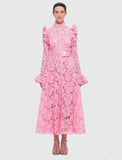 French Retro Elegant Style Embroidery Dress Collared Cardigan High-Waist A-Shaped Dress