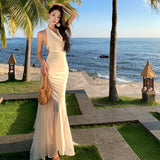 Pure Style Hottie Sexy Seaside Holiday Atmosphere Feel Sleeveless Slings Hanging Neck Long Skirt