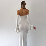 Women's Breasted Fishtail Sleeves To Repair Height Waist Dress DJPT