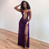 New Women's Mesh Slings Hollow Lace Opening Dress DJPT