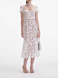 Garden High-Ded Lace Square Dress 2025 New Short-Sleeved Waist Solid Color Waist Dress Women Summer Dress