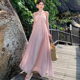 New Summer Photo Wearing Hanging Neck Beach Dress Sanya Seaside Holiday Dress Woman