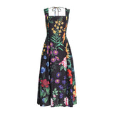 Temperament Elegant Wind Printed Dress 2025 Summer New Square Collar Nail Beads High-Belt Strap Sling Skirt