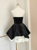 A line Strapless Velvet Black Holiday Dress Travel Vacation Dresses Short Birthday Dress SD1257