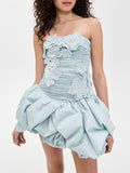 Doll Manor Afternoon Tea Dress 2025 New Female Summer Chest Three-Dimensional Flowers Spliced Solid Color Dress