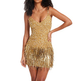 Women's Decoration Body Elegant Sexy Dress Deep V Lyso Dress Gold Lily Sling Skirt