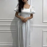 Women's Summer French Style Collar Bubble Sleeve High-Rise Body-Daughter Collared Collar
