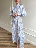 2024 Gentle Wind Loose With Broken Flower And Ribbon Dress With Long Sleeve Long Sleeve Dress