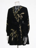Retro Style Dress Women's Dress 2025 Summer New Heavy Industry Embroidered Wheat Spike Design Velvet Long Sleeve Skirt