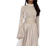 New Fashion French Round-Neck Folded Light Luxury Dress