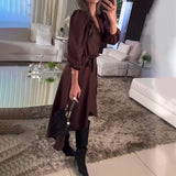 Women's Autumn V-Neck Long-Sleeved Collar With Irregular Dress
