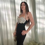 Hanging Neck Banda Skirt 2024 New Heavy Industry Nail Dew Party Dress Dress Dress