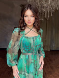 Summer Women's Fashion Fashion Printed Long Dress Elegant Dress With Long Sleeves