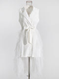 Temperament Commuting Style Suit Dress 2025 Summer New Collarless Sleeveless Suit Splicing Mesh Dress Dress Woman