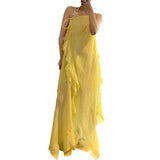 New Lotus Leaf Side Collar Hanging Neck-Loan Dress Seaside Holiday Atmosphere Dress