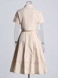 Lace Embroidery Set 2025 Spring New Collar Short-Sleeved Shirt High-Waist Long Dress Solid Color Woman