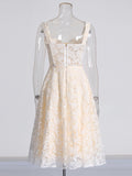 Famous Wind 2025 Summer New High-End Sense Long Three-Dimensional Chest Mat Fish Bone Embroidery Dress