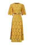 Style 2025 Summer New Embroidery Squeal Air Water-Soluble Flower Blouse + Half-Dress Suit Woman