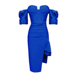 Women's Sexy Breasts Deep V Bandaged Skirts Shoulder Lantern Sleeve Open Party Dress Dress