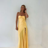 Autumn 2025 New Famous Wind Temperament Sling Dress Open Fork Showing A Long Dress Woman DJPT