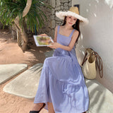 Sanya Holiday Style French Loose Dress Seaside Fairy Dress Folded Sling Dress