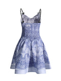 Women's Dress 2025 Spring New Women's Dress Slings Breasts Printed Waist Lotus Leaf Side Short Skirt