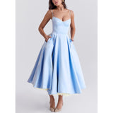 Women's New Sling V-Neck Sleeveless Dress Pony Skirt HZ0628