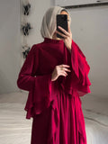 New Chiffon Ear Splicing Chiffon Temperament Half-High Collar Long Dress