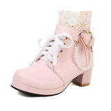 Size Women's Shoes Retro Lace Coarse Heel Short Boots Autumn And Winter New College Women's Boots Shoes High Quality Shoes