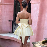 Street Style Tset Bra Shredded Flower Bow A Swing Dress Ins Net Red Same-Body Waist Skirt DJPT