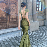 Turquoise V-Necked Back-Sin-Faced Jab Dress Dress Women's Summer Harvest Waist Thin Dress Dress Seaside Beach HZ0628