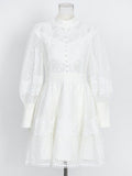 Style Lace Retro Style Heavy Industry Dress 2025 Spring New Collar Lantern Sleeves Waist Lotus Leaf Dress