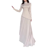 Women's Autumn Half-High Collared Velvet Decorated High-Waist Temperament Splicing Skirt