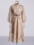 Style Dress 2025 New Collar Long Sleeve Tie To Close The Waist Repair Dress Summer Long Girl