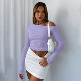 Women's Clothing 2025 Autumn And Winter 2025 New Long-Sleeved Slender Collared Shoulder Hottie Top DJPT