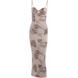 Sling Print Sexy Breasted Dress Femininity High-Sensing Tatic Babes Long Dress DJPT