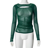 Women's Summer 2024 New Solid Color Long Sleeve Bottom Net Slamm Slamm An Empty Top DJPT