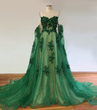 Dress Shoulder 2025 New Emerald Green Dress Ball Dress Floral Dress Princess Breeze