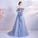 2025 New Bridal Banquet Dress Host Gradually Blue Bright Star Show Evening Dress