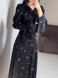 Middle East 2024 Spring New Lotus Leaf Sleeves To Close The Waist And Crushed Flowers Gentle Wind Dress Dress