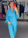 Summer New Fashion Collar Solid Color Comfortable Long-Sleeved Loose Dress