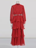 Lotus Leaf-Side Dress Spring 2025 New Temperament Elegant Embroidered Design Belt Long-Sleeved Dress