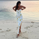 Women's Clothing 2024 New Folded Floral Dress High-Waisted Dress Print Chest Skirt DJPT