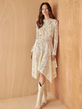 Autumn New Round-Neck Long-Sleeved Irregular Dress Type Hole Design Hollow Waist Short Dress Woman