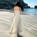 Seaside Holiday Atmosphere Feel Waist Sling Dress Women's French Heavy Industry Sexy Back A Long Dress