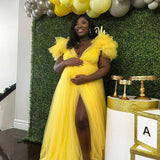 Women's Clothing Splicing Mesh Yarn Fluttering Shoulders Forked Pregnant Woman Drag Dress Photo Drag Floor Dress 1227 Maternity