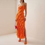 New Dress Temperament Wooden Ear Sling Skirt Open Word Shoulder Dress