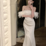 One-Word Shoulder Dress Female Spring And Autumn Dress High-End Feeld With The Evening Dress Waist Temperament Fishtail Dress
