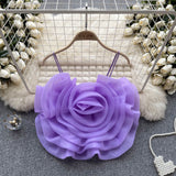 Wind Eagan Yarn Three-Dimensional Flower Sling Vest Summer New Ocean Chic Short Top DJPT